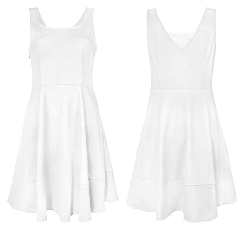 Image of FANCYINN Women's Short V-Back Dress U-Neck Inslace Hem Wide Straps Tank Mini Skater Cocktail Dresses