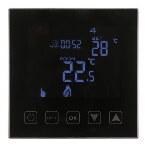 Wengart Termostato Negro WG603B, programable, CA 230 V, máx. 16 A, Pantalla táctil LCD, Funciona con calefacción por Suelo Radiante eléctrico y Sensor de sonda de 3 m