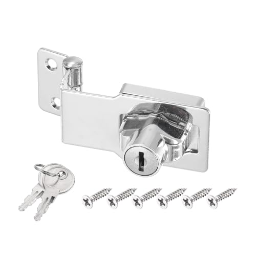PATIKIL Keyed Hasp Locks Angle 90°, 3 Inch Twist Knob Locking Hasp Lock Metal Safety Hasp Latches for Cabinet Small Door, Keyed Different, Silver