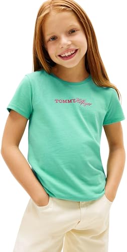 Tommy Hilfiger Girl's Tommy Script Tee Ss KG0KG09123 T-Shirts, Green (Tropical Tide), 3 Years