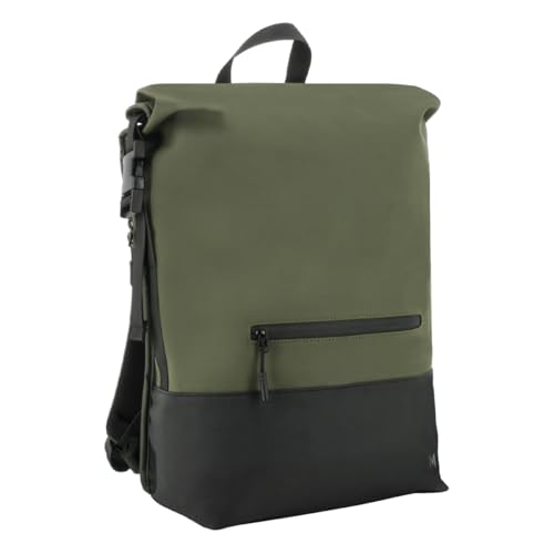 Mobilis Mochila Urbana Rolltop con Bolsillo Reforzado para Ordenador Portátil 16', Gran Capacidad de 25 L, Elegante y Funcional, Repelente al Agua, Uso Diario y Profesional - Verde Militar/Negro