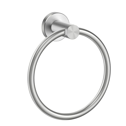 Image of FORIOUS Towel Ring, SUS304 Stainless Steel Modern Hand Towel Holder Rack Hanger Round for Bathroom Wall Mounted, Ideal for Bath, Kitchen, RV, Brushed Nickel