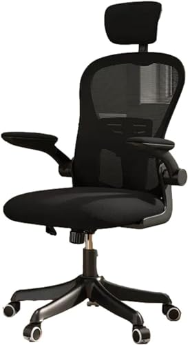 PVYGDXYI Silla de Oficina con Respaldo Alto, Silla giratoria de 360°, reposacabezas y Respaldo Ajustables, con Brazos abatibles, Soporte Lumbar y Ruedas de PU (Color: Negro)