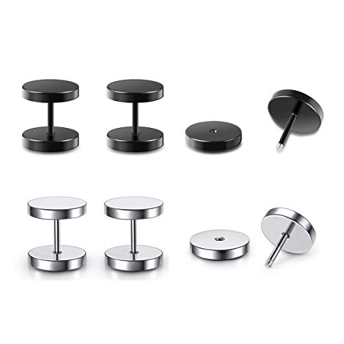 Jovivi 8 Pairs 18G/16G Wood Faux Gauges Earrings For Men Women Punk Stainless Steel Turquoise Barbell Stud Earrings Fake Flesh Ear Tunnels Expander Plugs 00G Gauge Look #TOP6