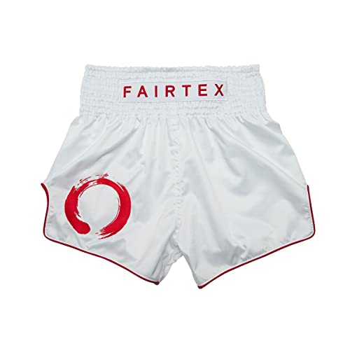 [Heywood] Fairtex Slim Cut Muay Thai Boxing Shorts, Enso White, Large