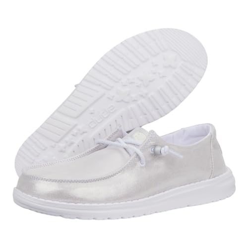 HEYDUDE Women's Wendy Metallic Slip-on Loafers, Shine Silver, Size 123