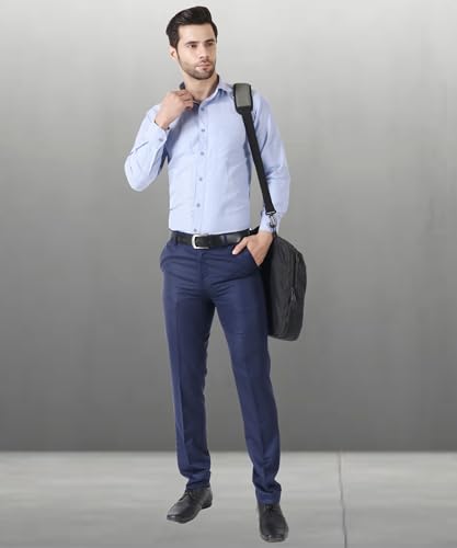 Image of MALENO Men's Slub Effect Solid Trouser | Classic Slim Fit Formal Trousers for Men | Slim Fit Trousers for Men