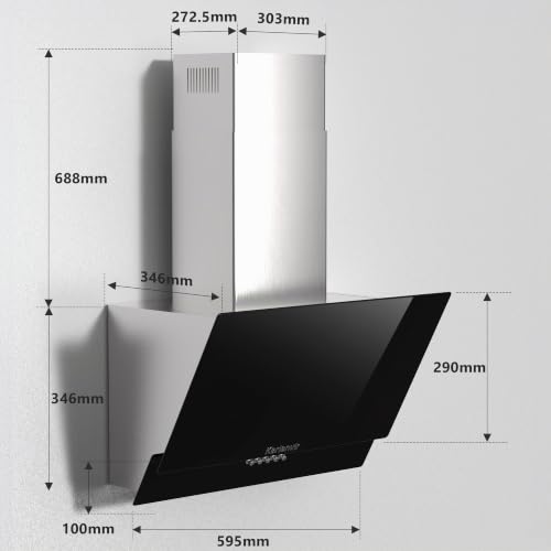 Karienvir Dunstabzugshaube seitlich saugend 60cm Edelstahl 430-500 m³/h Saugleistung, A++ Energieeffizienz,LED-Beleuchtung mit Drucksteuerung