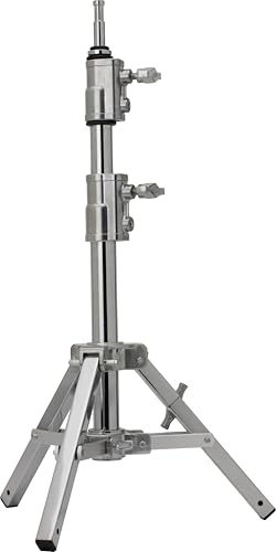 Image of Kupo Low Mighty Baby Stand, Chrome Plated Steel Low-Profile Stand, Min Height 1.9', Max Height 3.3', Supports 33lbs, Leveling Leg, Silver (KS101212)