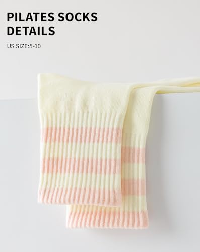 Image of Yawlsow Cute Pilates Grip Socks for Women Ruffle Frilly Yoga Socks Non Slip Cotton Crew Grippy Sock for Barre Workout