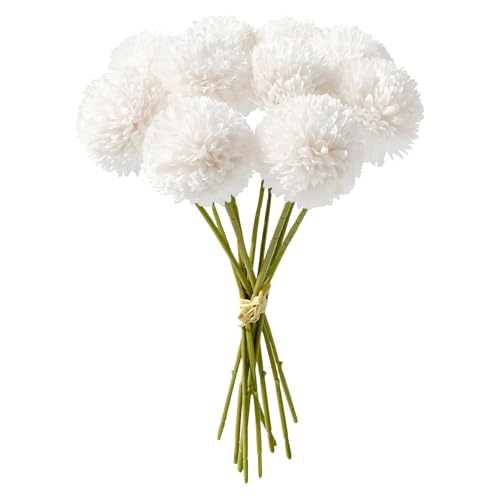 GIUSOBG Fiori di Ortensia Artificiale,12 Pezzi di Fiori di Palla di crisantemo di Seta,Bouquet Di Ortensia Finte,Ortensie Artificiali con steli,per Bouquet di Nozze,Casa,Giardino,Ufficio (Bianco)