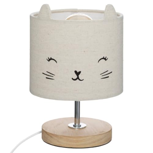 Atmosphera - Lampe enfant Chat - coton et bois H21 cm