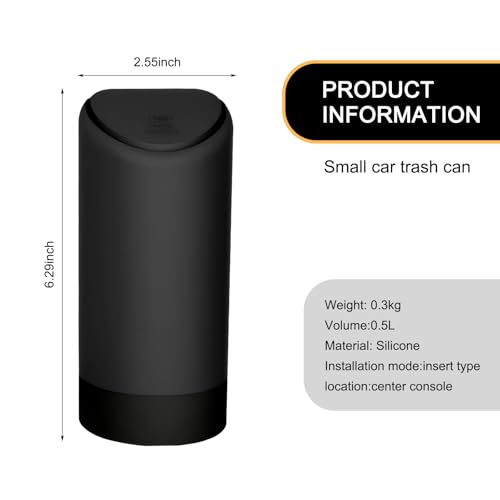 Image of 1 PC Car 2.5 inch x 6.2 inch Interior Trash Can, Cup Type Embedded Integrated Multi-Function Storage Bucket, Silicone Portable Waterproof Small Trash Can with Lid, Universal for Cars Home (Black)