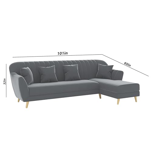 Image of Atticus RHS 6 Seater L Shape Sofa Set for Living Room (Dark Grey Fabric) Premium Fabric Sofa Set