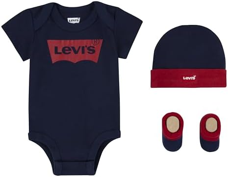 Levi's Classic Batwing Infant Hat Bodysuit Bootie Set 3pc Footies...