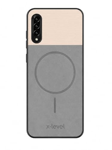 Image of Bintage Mac Safe Design Hard Slim Back Case | Soft Border Camera Protect | Dual PU Leather Finish Back Cover Compatible for Samsung Galaxy A50s 4G - White & Grey