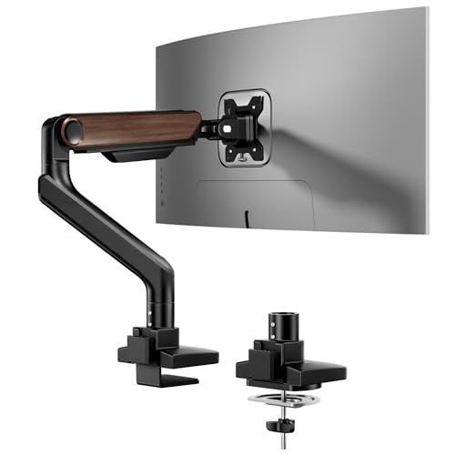 Image of FlexiSpot Ultrawide Monitor Arm, Monitor Stand for 17 to 49 inch Screens Holds up to 44 Lbs, Adjustable Gas Spring Arm with C Clamp & Grommet Base for Gaming Office, 75 /100 VESA Mount, Wood Grain