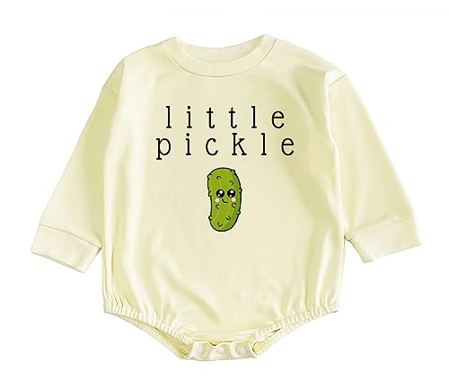 Image of Little Pickle Bodysuit Cute Funny Pickle One Piece Sweatshirt Romper Vegan Infant Shower Shirt (0-6 Months, little pickle-Long Sleeve Sweatshirt Romper)