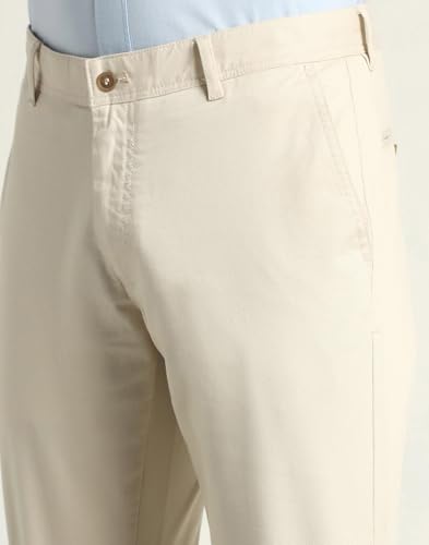 Image of Blackberrys Men's Textured Beige Slim-Fit Trousers |Office Wear & Casual Wear