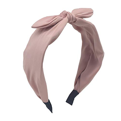 MHDGG Bow Headband for Women - Bandana Headband Vintage Solid Color Hairband Rabbit Ear Head Wrap Bow Cross Head Band Wrap Cute Hair Accessories,Pink