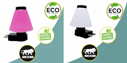 Image of GURUSOAMI Small lamp Type 2 Pin Night Lamp 0.5 Watt Plug & Play Bulb for Bedroom, Living Room, Zero Watt Light Direct Socket use for Night (Pink /White, 2, Count)