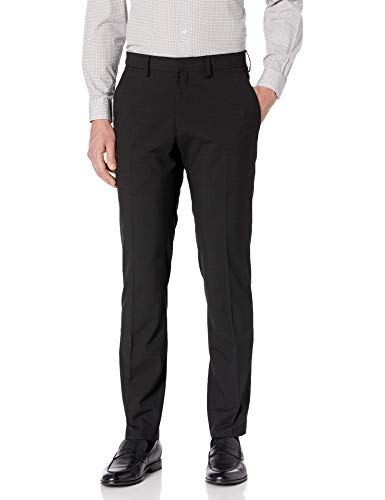Kenneth Cole REACTION Men's Subtle Plaid Easy Care Modern Fit Flat Front Dress Pant, Black, 33Wx30L