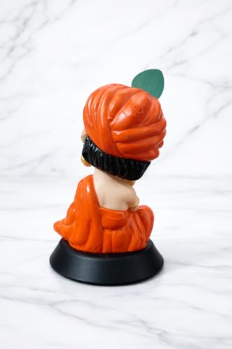 Image of Krishan Ji Sitting Open Eyes Dashboard Idol, Orange | Premium Resin, Hindu God Murti, Double-Sided Tape Base, Car & Home Temple Decor