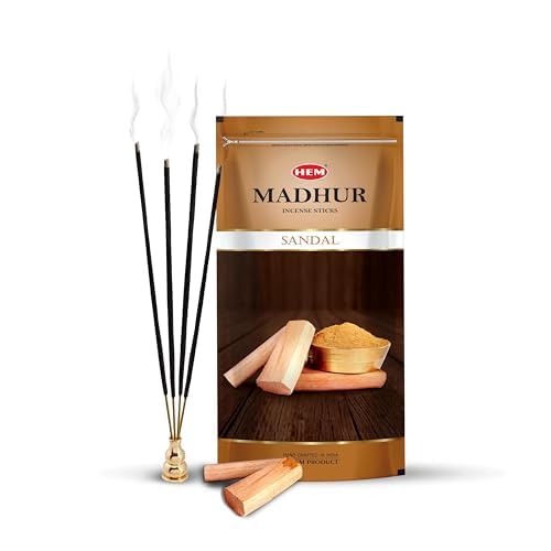 Image of Hem Madhur Sandal Incense Sticks - Pack of 3 | Sandalwood Aroma for Puja, Meditation & Home Ambiance | Resealable Zip Pouch Aggarbatti | Long-Lasting Fragrance | Burns 35-40 Min | Approx 300 Sticks