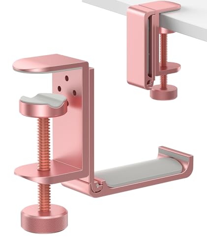 Image of Foldable Headphone Stand and Hook - Aluminum Headset Holder Clamp Mount Under Desk, Universal Fit for Gaming Headphones, Space-Saving Hanger Organizer