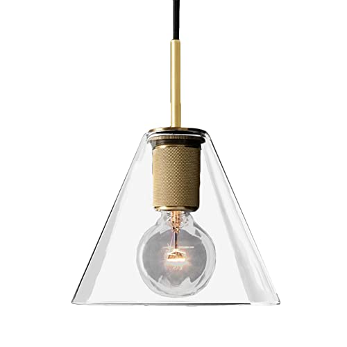 Lámpara colgante de latón antiguo retro industrial con pantalla de vidrio en embudo