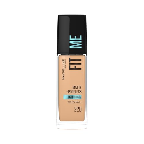 Maybelline New York Liquid Foundation, Matte Finish, With SPF, Absorbs Oil, Fit Me Matte + Poreless, 220 Natural Beige, 30ml