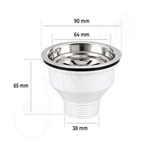 Image of NEW WARE CP SS-PVC 3 Inch Sink Coupling with Stainless Steel Sink Drainer Strainer, Vegetable Waste Sewer Head, Wash Basin Drain Outlet Cup, Leak Proof Waste Sink Coupling for Kitchen & Bathroom,