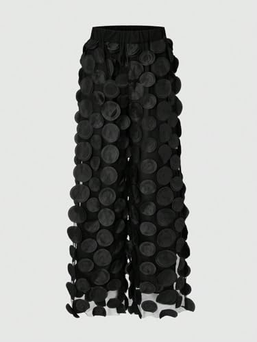 Womens Classic Casual Pants Embroidered Mesh Wide Leg Pants4