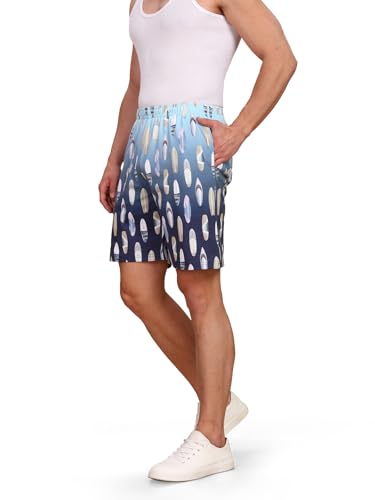 Image of BULLMER Regular Fit Cotton Blend Summer Shorts for Men - Pack of 1 | Printed Shorts for Men Blue