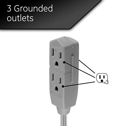 Ge Home Electrical Indoor Extension Cord, 15 Ft Power Cable, 3 Grounded Outlets, 3-Prong, Low-Profile Flat Plug, 16 Gauge, Ul Listed, Gray, 43026, 1 Pack #TOP2