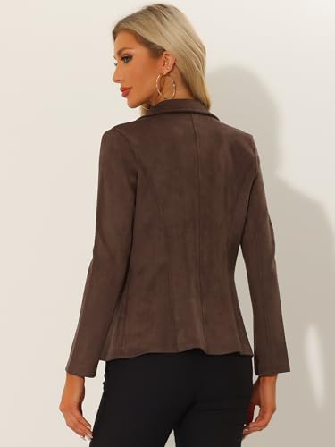 Allegra K Faux Suede Casual Blazer for Women's Lapel Collar Long Sleeve Work Office Jacket3