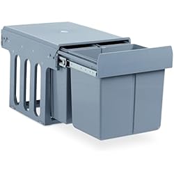 Cubo Basura Bajo Fregadero Leroy Merlin Relaxdays Contenedor de basura para la cocina, Tres compartimentos, 15 & 8L, Plástico, 35x34x48 cm, Gris