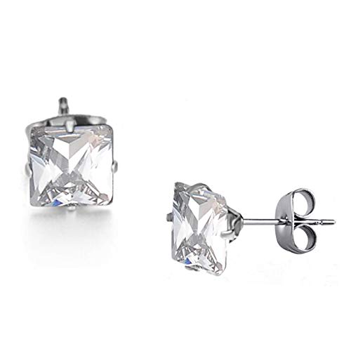Nemichand Jewels CZ Square 925 Pure Sterling Silver Single Stone Solitaire Stud Earrings For Men, Women, Boys And Girls