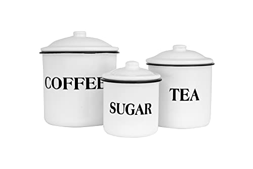Creative Co-Op Farmhouse Enameled Metal Containers With "Coffee", "Tea", And "Sugar" Messages, White And Black, Set Of 3 Sizes #TOP5