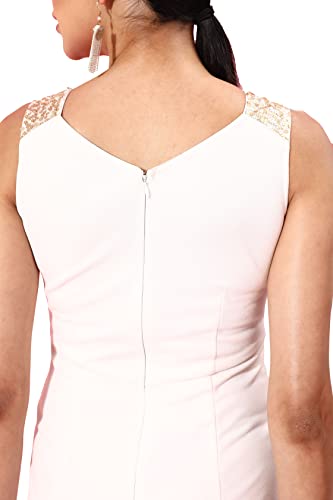 Image of Miss Chase Women's Off-White Solid Regular Length V-Neck Sleeveless Wide Leg Embellished Jumpsuit