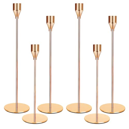 Kerzenständer 6 teiliges Set, 6 Kerzenständer Gold, Konischer Kerzenhalter in 3 verschiedenen höhen. Kerzenhalter anwendbar auf Kerzenständer Hochzeit, Coming of Age Zeremonie, Geburtstagsfeiern