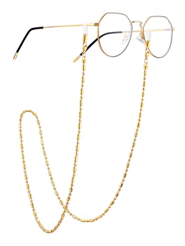 ChainsPro Brillenkette Edelstahl Damen Herren Brillenbänder Einstellbarer 3.5mm Breit Perlenkette Maskenkette Zubehör für Sonnenbrillen 72cm Vergoldet Farbe