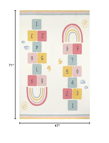 Topotdor Rainbow Sky Hopscotch Game Rugs,Kids Play Area Rugs Soft Floor Carpet for Bedroom Playroom Nursery,Great Gift for Girls & Boys,47" x 71"