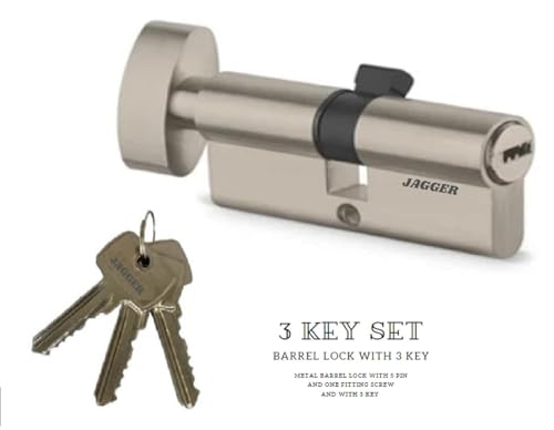Image of Jagger JAG344 Cylinder Lock 70mm | One Side Key & One Side Knob | Full Size Mortise Lock Core Replacement Cylinder for Doors | for Home and Hotel Door (ZINC [ 70MM ], Mortise Lock Cylinder)