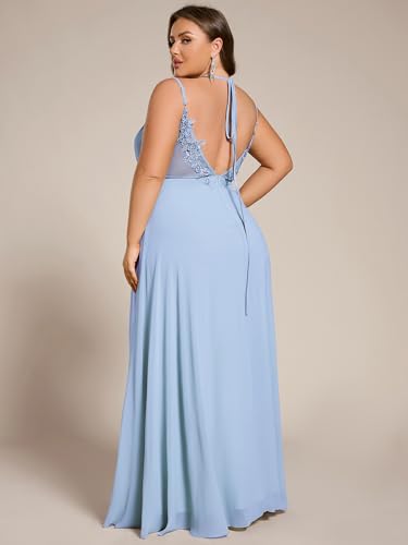 Image of Ever-Pretty Women's Pleated Backless Applique V Neck A Line Chiffon Sleeveless Plus Size Bridesmaid Dresses 01692-DA