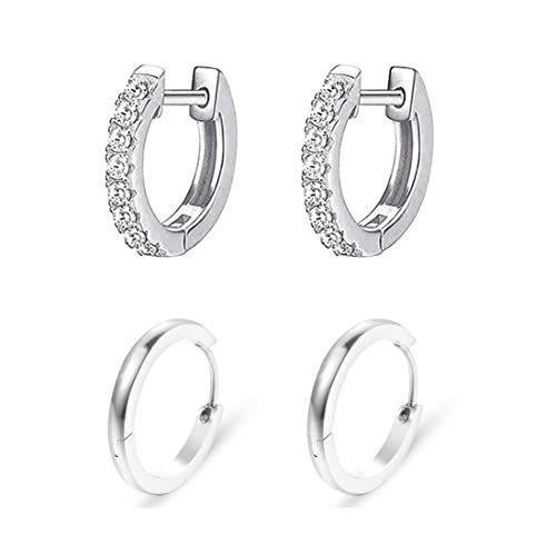 YATEICBC 2 pares Pendientes de Plata de Circonita Cúbica para Mujer Pendientes de Puño Cartílago Huggies S925 Juego de Pendientes de Plata Esterlina - plata Cover