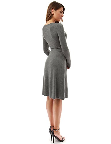 PattyBoutik Women V Neck Faux Wrap Long Sleeve Knit Dress (Gray X-Large) - Thumbnail 5