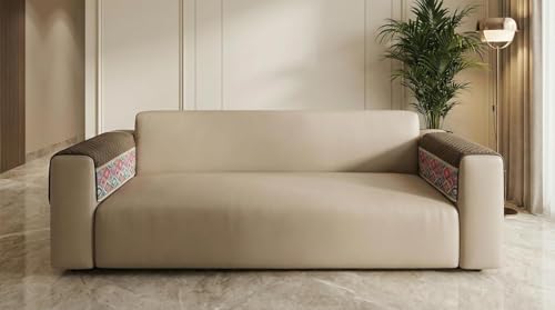 Image of Luxury Sofa Arm Cover Set of 2 - Coffee Brown Diamond Quilted Armrest Cover for L Shape, 3 Seater, 4 Seater Sofa, Washable, Anti-Slip, Coffee Brown