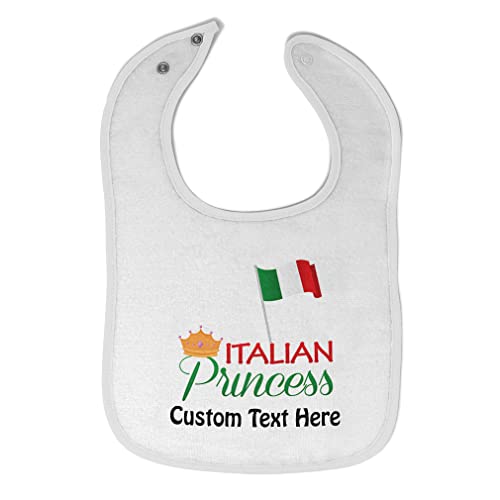 Custom Toddler & Baby Bibs Burp Cloths Flags Italian Princess with National Flag and Prince Crown Cotton Baby Items for Baby Girl & Boy White Custom Text Here