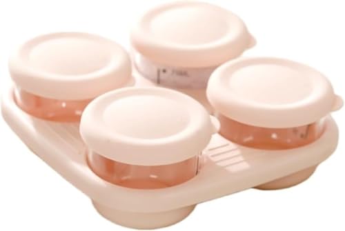 BQQB ベビー離乳食保存器容器 4個入りガラス製品赤ちゃん屋外ガラス クリスパー加熱ディスペンサー密封赤ちゃんスナック ボックス冷凍ストレージ ポータブル補完食品容器 (ピンク)